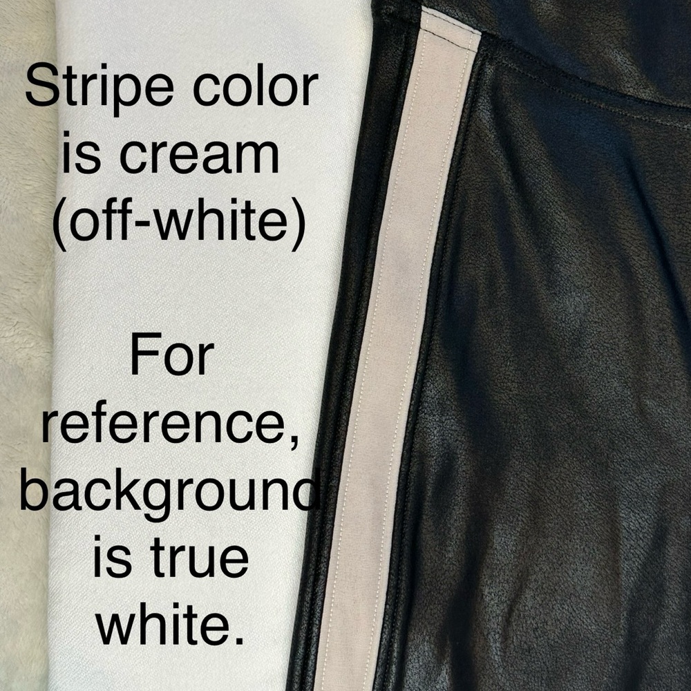 SPANX Black Faux-Leather Leggings with White Side Stripe - Picture 6 of 11